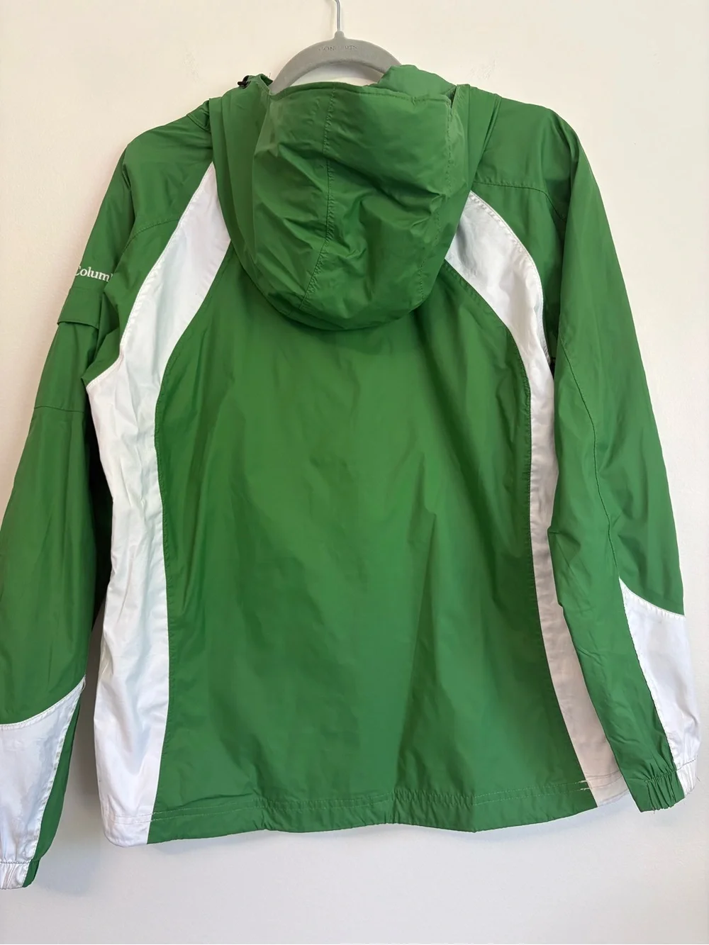 Columbia Women’s Green White Lightweight Hooded Waterproof Nylon Rain Jacket SzM